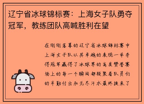 辽宁省冰球锦标赛：上海女子队勇夺冠军，教练团队高喊胜利在望
